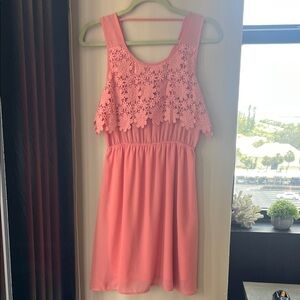 Papaya Coral Floral Lace Dress